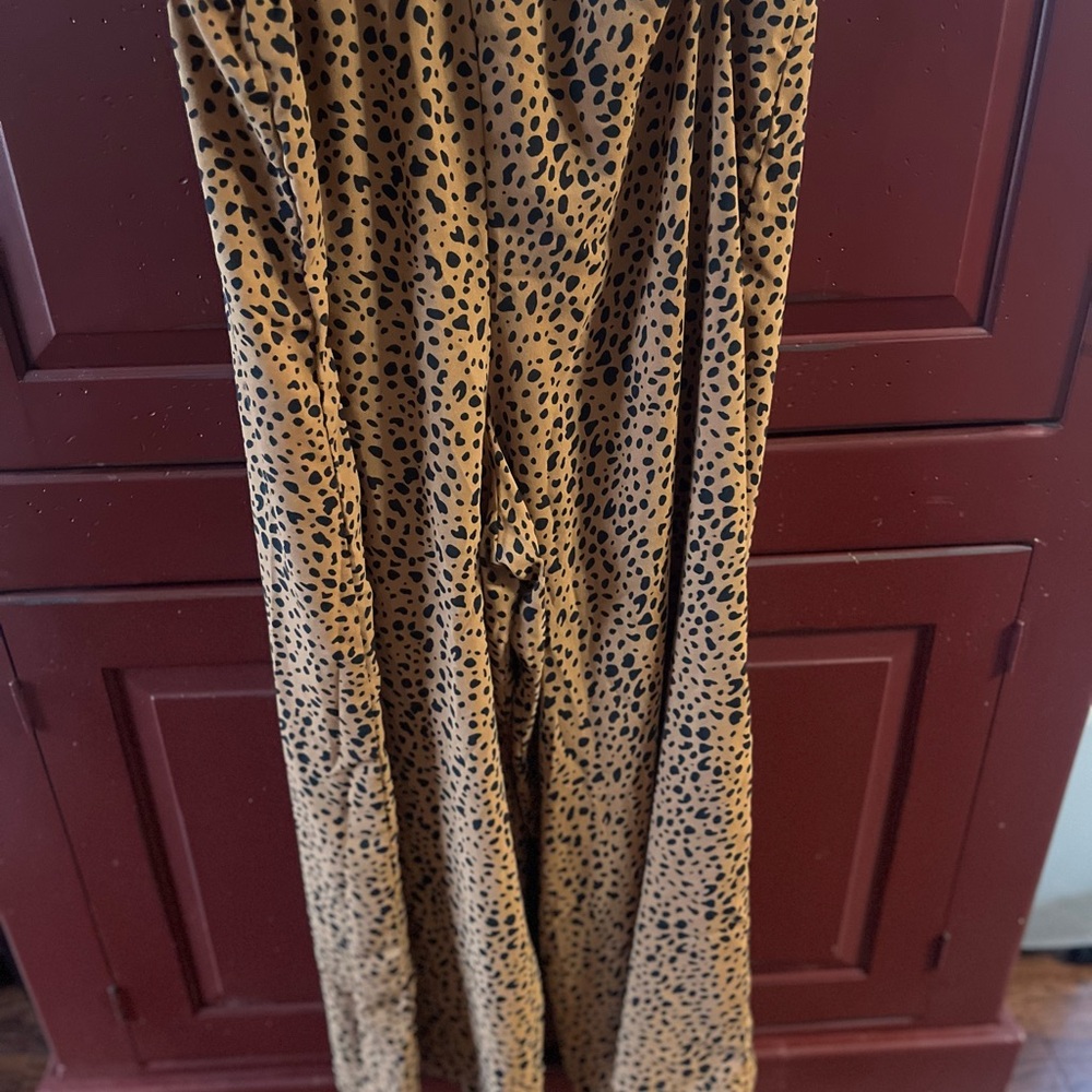 SHEIN Tan Leopard Print Wide Leg Pants